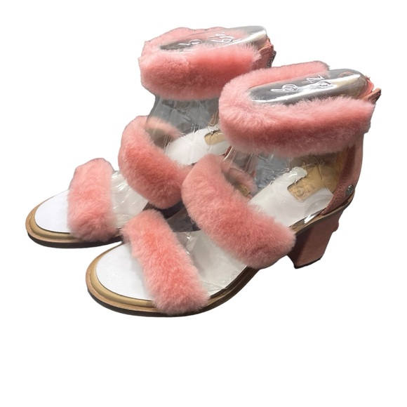 NWT UGG Del Rey Fluff Heel light pink chunky heeled sandals w/fur accent / 6 - Picture 3 of 15